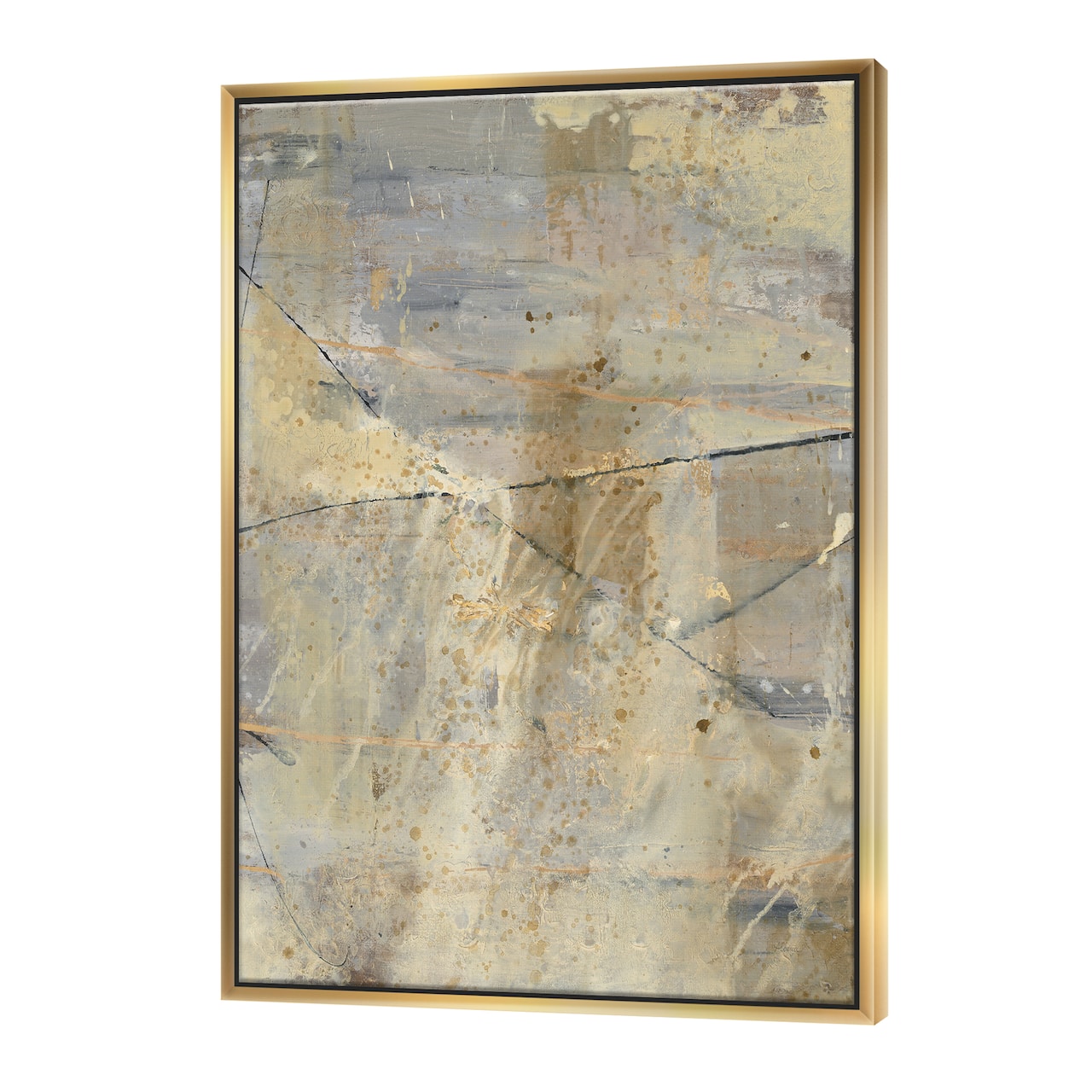 Designart - Geometric Cream Block I - Modern Glam Canvas in Gold Frame